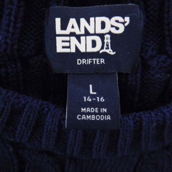 Lands' End Drifter Sweater Crewneck Cable Knit Size Large Cable Knit Striped - Picture 3 of 6